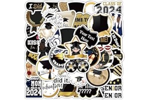 Bilibunny 2024 Graduation Stickers, 50Pcs Waterproof Vinyl Decals for Scrapbooking, Skateboard, Water Bottle, Grad Party Decoration Supplies (Class of 2024, Gold, Black, Red)