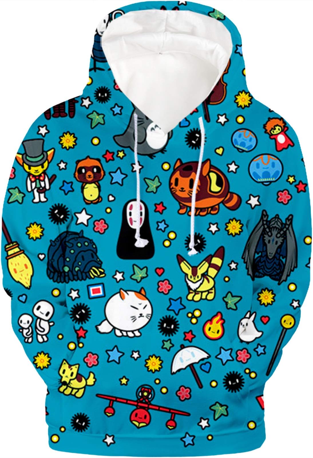 Aopostall Unisex Realistic 3D Print Cartoon Totoro Hoodie Big Pockets Drawstring Anime Pullover Hooded Sweatshirt