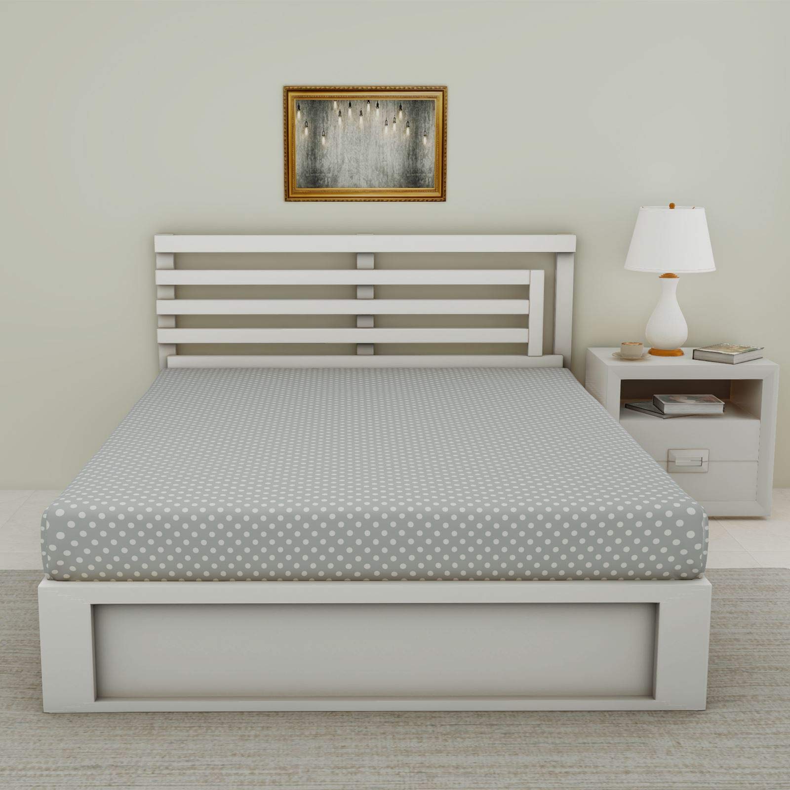 Nimsay Home Polka Dots 100% Cotton Fitted Sheet Elasticated Corners Grey - Single Size