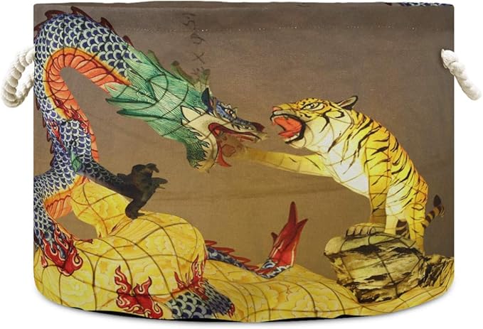 Cesta de almacenamiento grande con diseño de dragón de oro, diseño de