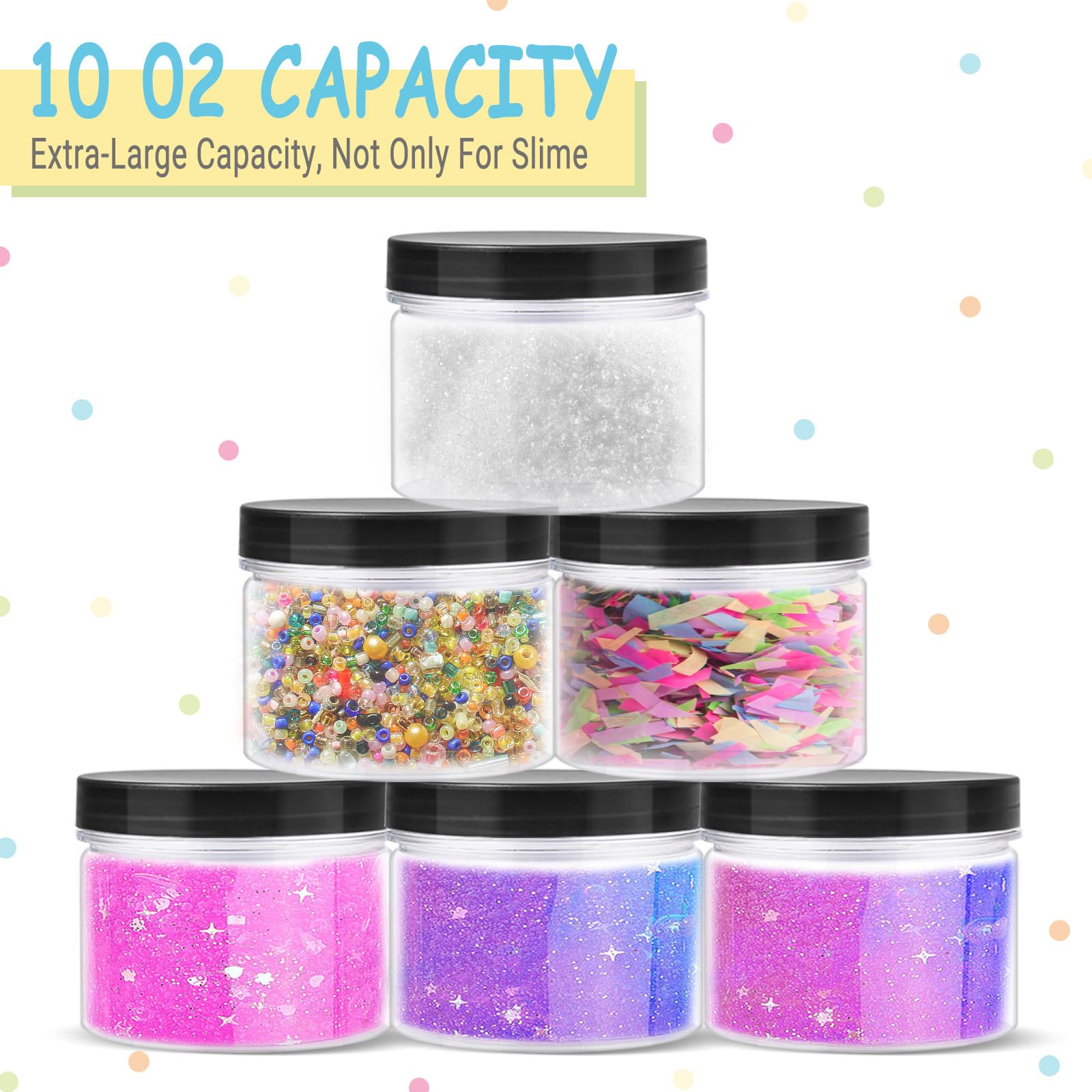 Opret 12 Pack 10oz Empty Slime Containers, Large Plastic Slime Jars with Lids and Labels Clear Storage Organizers for Slime Making, Food and Beauty Products, BPA Free