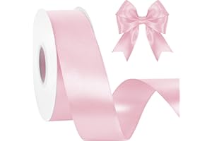 Lrybbon Double Face Pink Satin Ribbon 1-1/2 Inch x 50 Yards Solid Fabric Ribbon for Gift Wrapping Craft Flower Bouquet Hair B