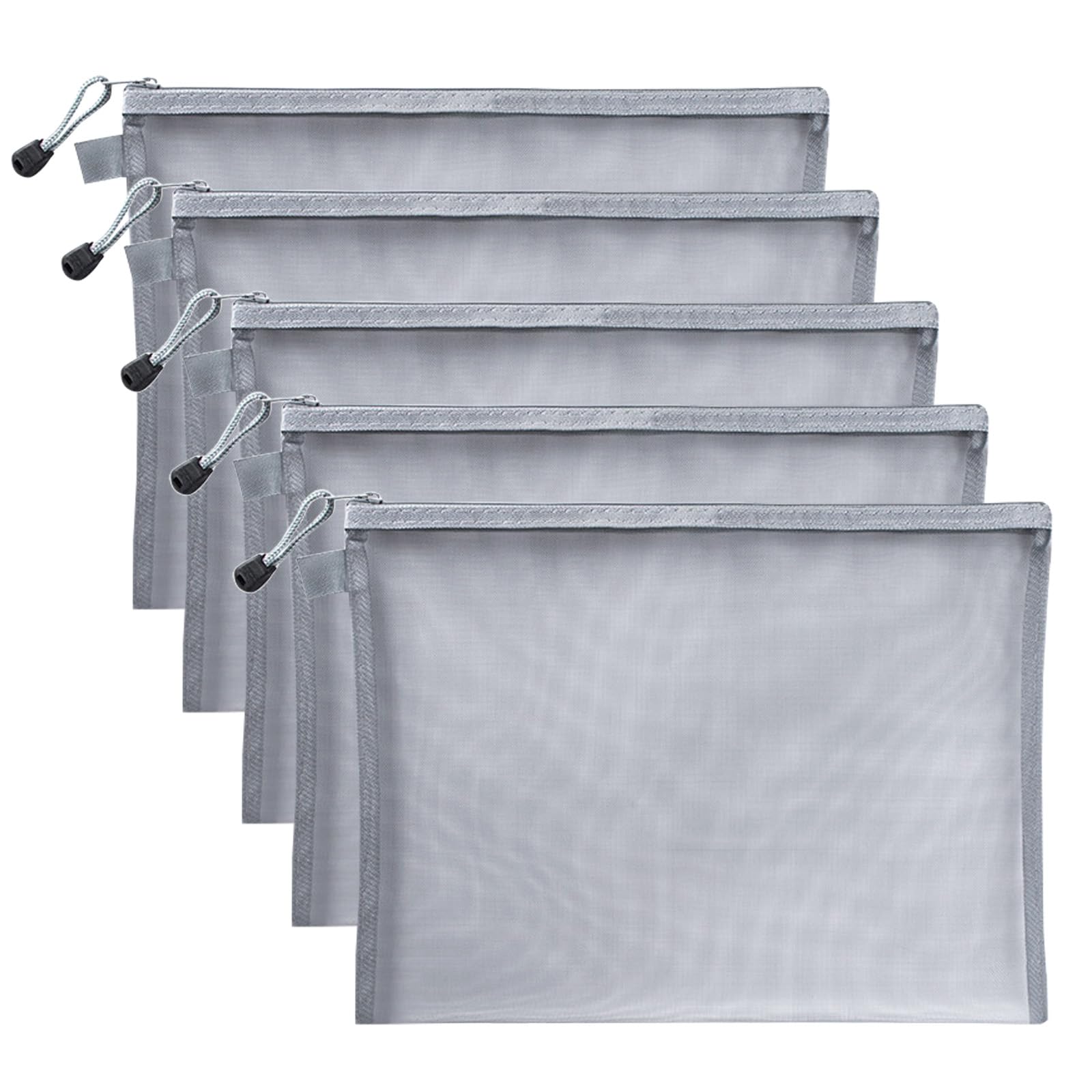 scicent 5 Pack Zipper File Bags A6 Mesh Document Bag Plastic Folders Wallets Office School Storage Pouches for Document Business Receipts Organization Grey-A5