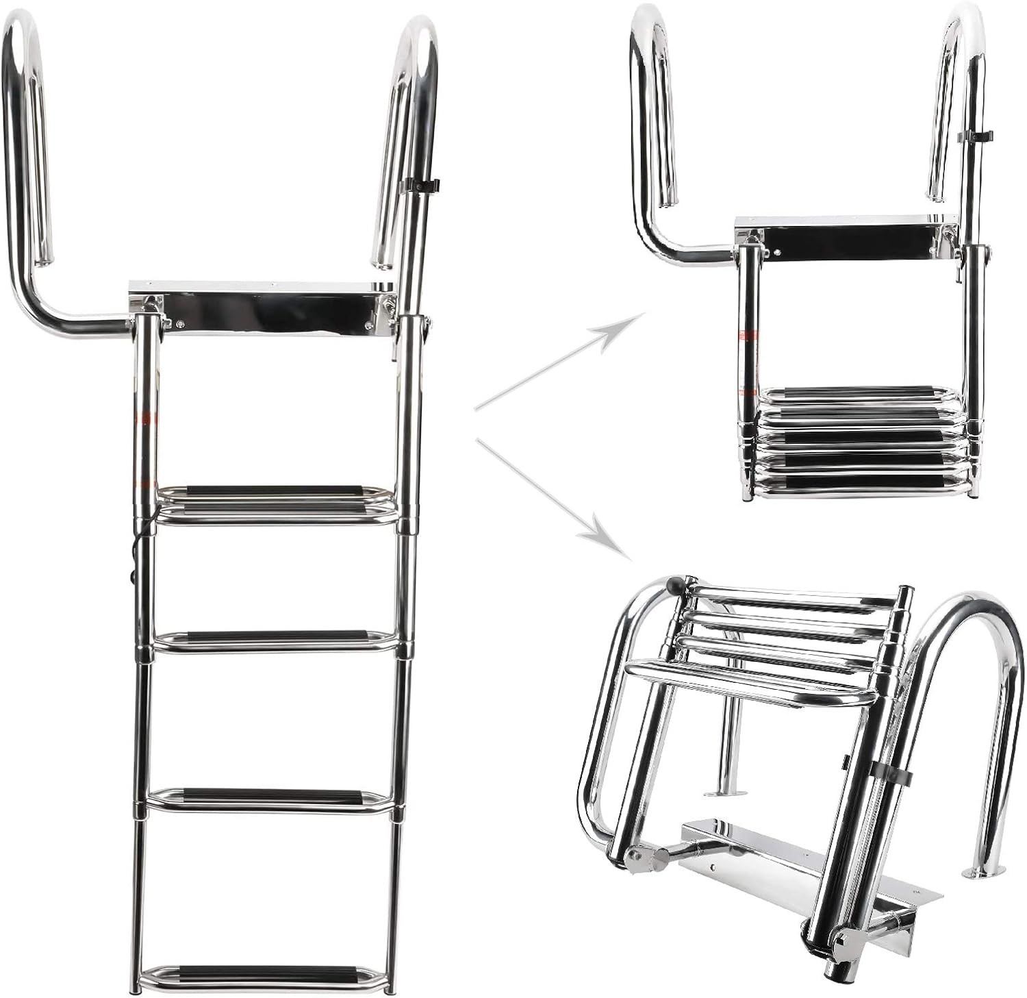 NovelBee 4 Step Removable Stainless Folding Pontoon Boat Ladder
