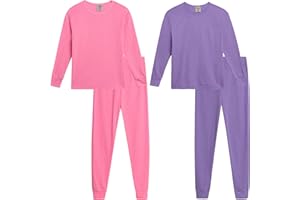 Sweet & Sassy Girls Thermal Underwear Set - 4 Piece Waffle Knit Thermal Long Sleeve and Long Johns Base Layer (Sizes 2T-16)