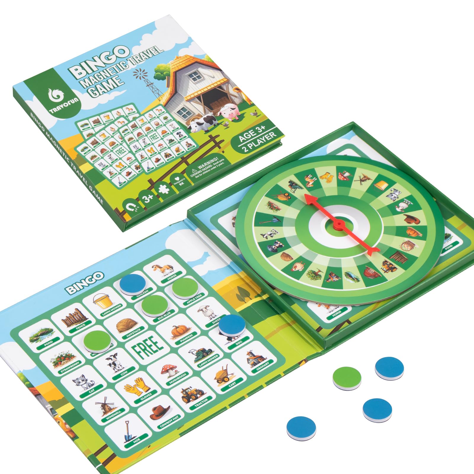 Travofun Farm Bingo Game, Magnetic Travel Toy for Kids 3 and Up, Ideal for Road Trips