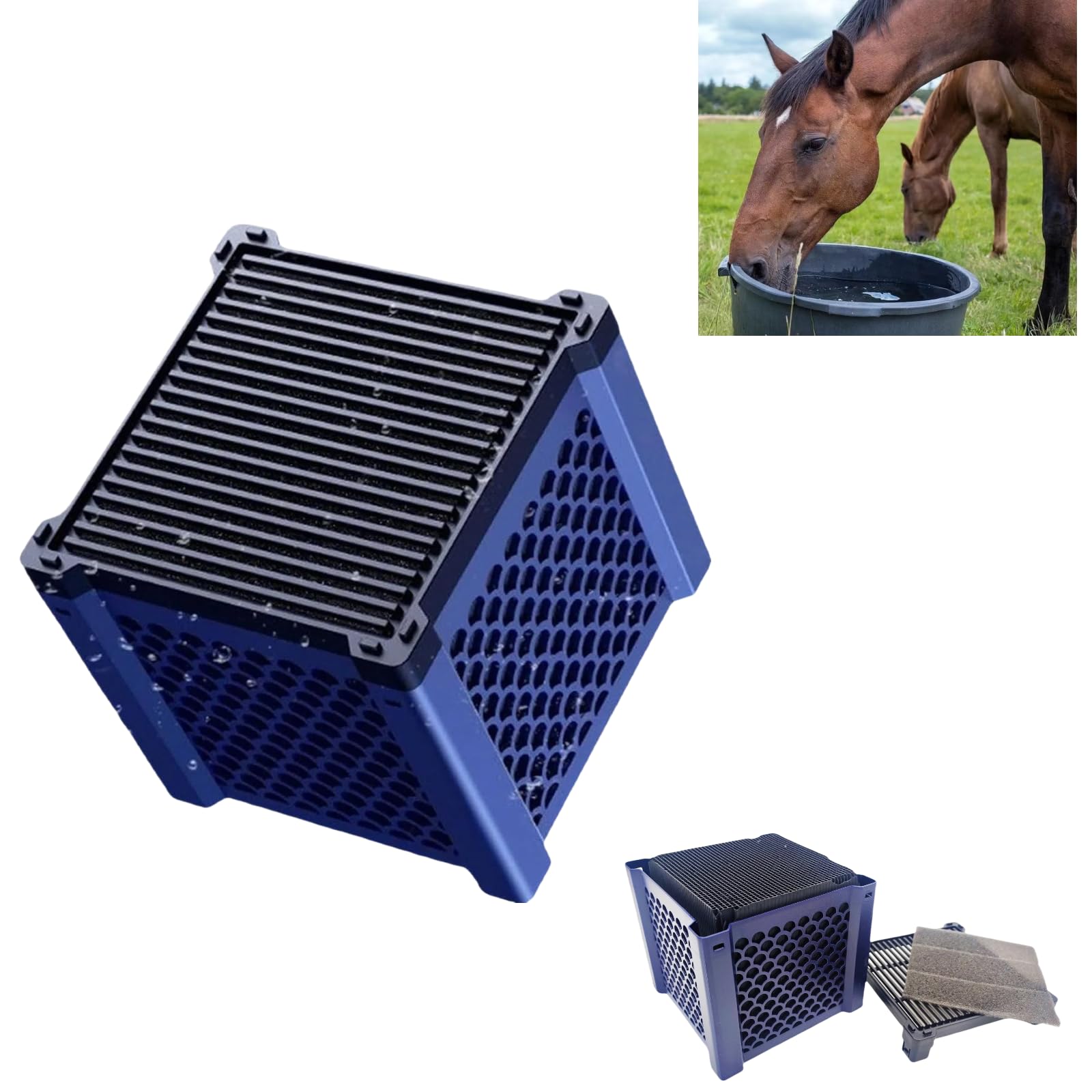 Photo 1 of Pure Cube Water Trough Filter 2.0 Eco Aquarium Water Purifier Cube with Honeycomb Charcoal for Fish Tanks, Horse Troughs, Livestock & Stock Tanks (Blue, 1PCS)