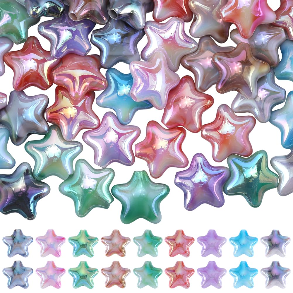 SUNNYCLUE 50Pcs 20MM Large Star Bead Bulk Acrylic Stars Beads Chunky Bubblegum Candy Colorful Focal Opaque Loose Beads for DIY Pens Keychains jewellery Making Supplies Beginners Adult
