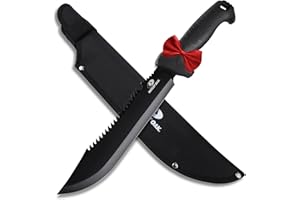 Mossy Oak 16" Heavy Duty Machete with Saw and Sheath, Sharp Dual-Edge Blade, Ergonomic Non-Slip Handle for Bushcraft, Outdoor Hunting, Garden Cutting and Yard Work