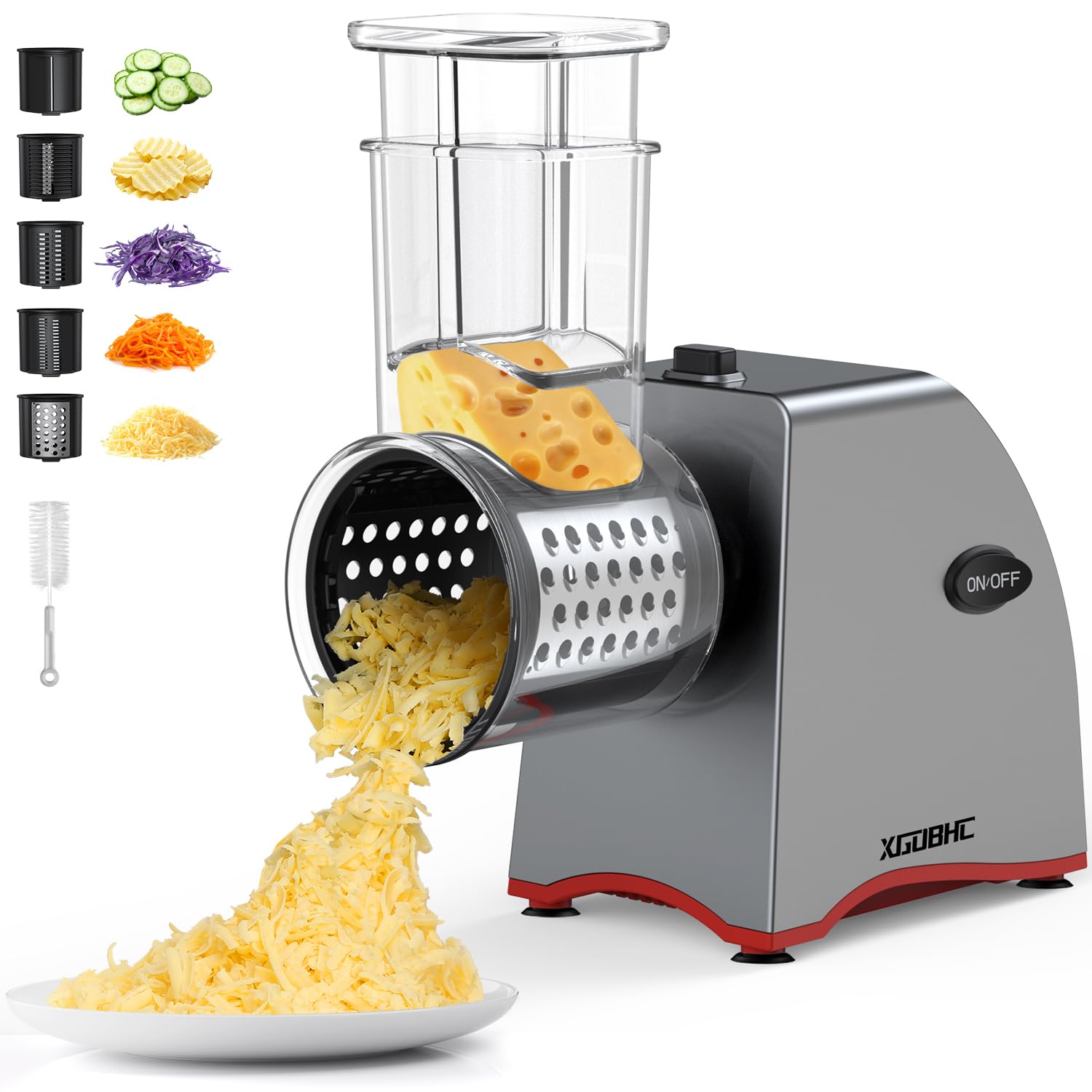 Photo 1 of Electric Cheese Grater, Upgraded Salad Maker with 5 Replaceable Stainless Blades, 250W Electric Cheese Shredder, One-Touch Control Vegetable Cutter Kitchen Slicer for Cheeses, Fruits, Nuts