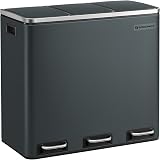 SONGMICS Kitchen Bin 3 x 18 L Recycling Bin 3 Compartment Steel Greenish Grey