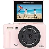 5K Digital Camera 75MP with 3 Flip Screen, 18X Zoom WiFi Vlog Camera for, Macro Auto Focus &amp; Flash, Portable Travel Camera for Beginners