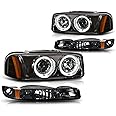 PM PERFORMOTOR Smoke Lens Amber Dual LED Projector Headlights Compatible with 99-07 GMC Sierra 1500/01-07 Sierra 2500 HD 99-06 Yukon Does NOT Fit All Denali Trims., PMHL-GSIE-9906-4P-HA-P-SA