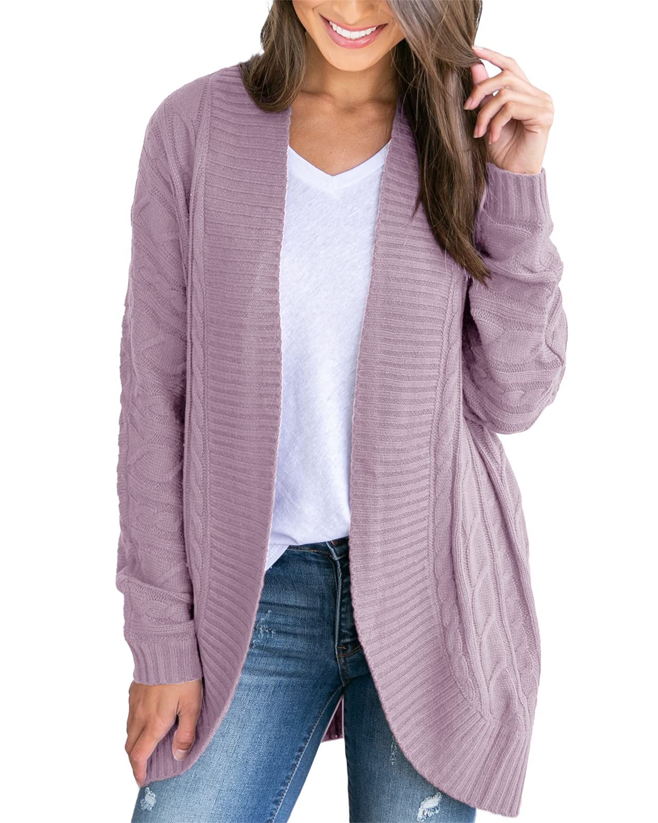 Photo 1 of Saodimallsu Womens Long Sleeve Open Front Cable Knit Cardigan Sweater Chunky Oversized Cozy Soft Winter Sweaters Outwear