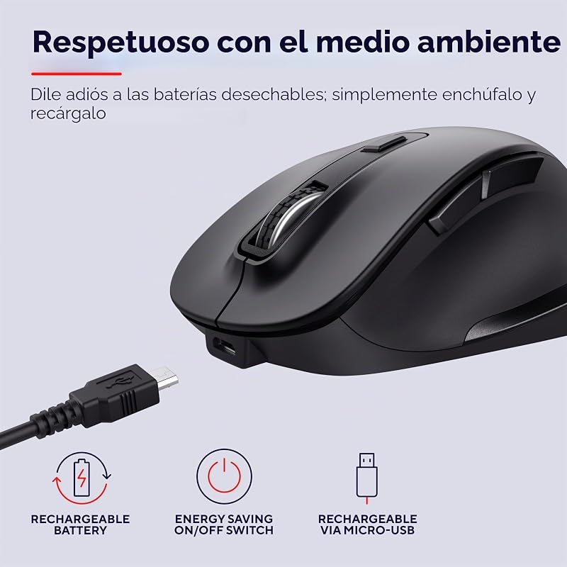 Mouse sem fio recarregável trust fyda, design sustentável, 800-2400 dpi, 6 botões, suporte para polegar, 2,4 ghz, receptor usb, mouse ergonômico para laptop, pc, macbook, escritório