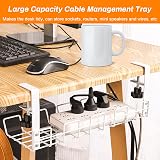 Zhaoyao Under Desk Cable Management Tray 38cm White No-Drill Metal Organizer view 7