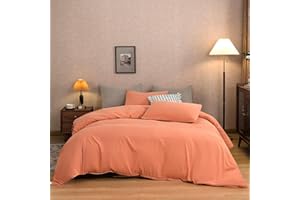 TAZMKEZM Orange Duvet Cover 100% Washed Cotton Queen Size 90x90 Inch 1 Pieces Luxury Soft Bedding with Zipper Closure Solid Color Pattern