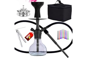 IMPACHETA 14" Premium Hookah Set - Portable Shisha Kit with Protective Carrying Case, Featuring Silicone Hose, Stainless Steel Bowl & Integrated Charcoal Tray (Black)