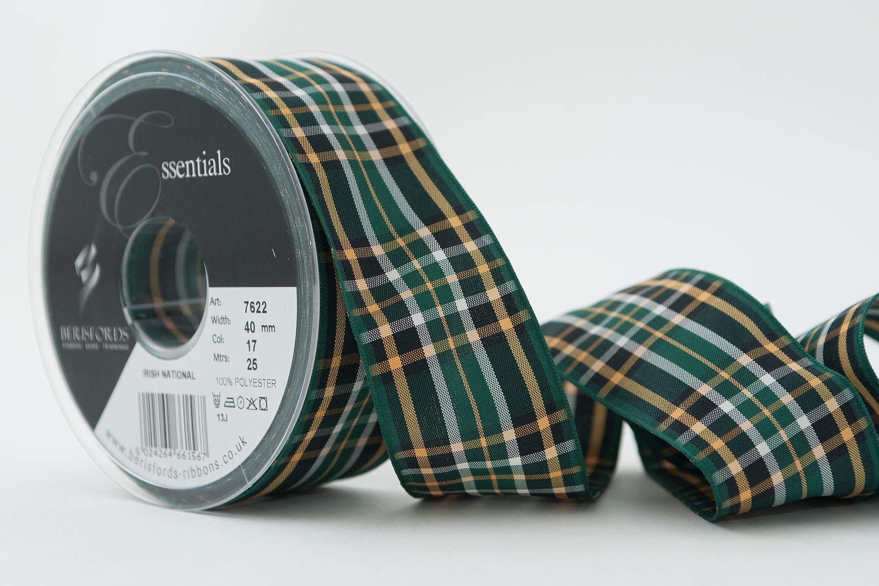 Berisfords Polyester Tartan Ribbon, Irish National, 40 mm