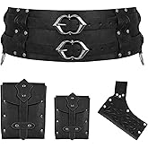 Renaissance Wide Belt Pouch Set - 4PCS Medieval Accessories with Waist Bag & Viking Sword Frog for LARP & Knight (Black)