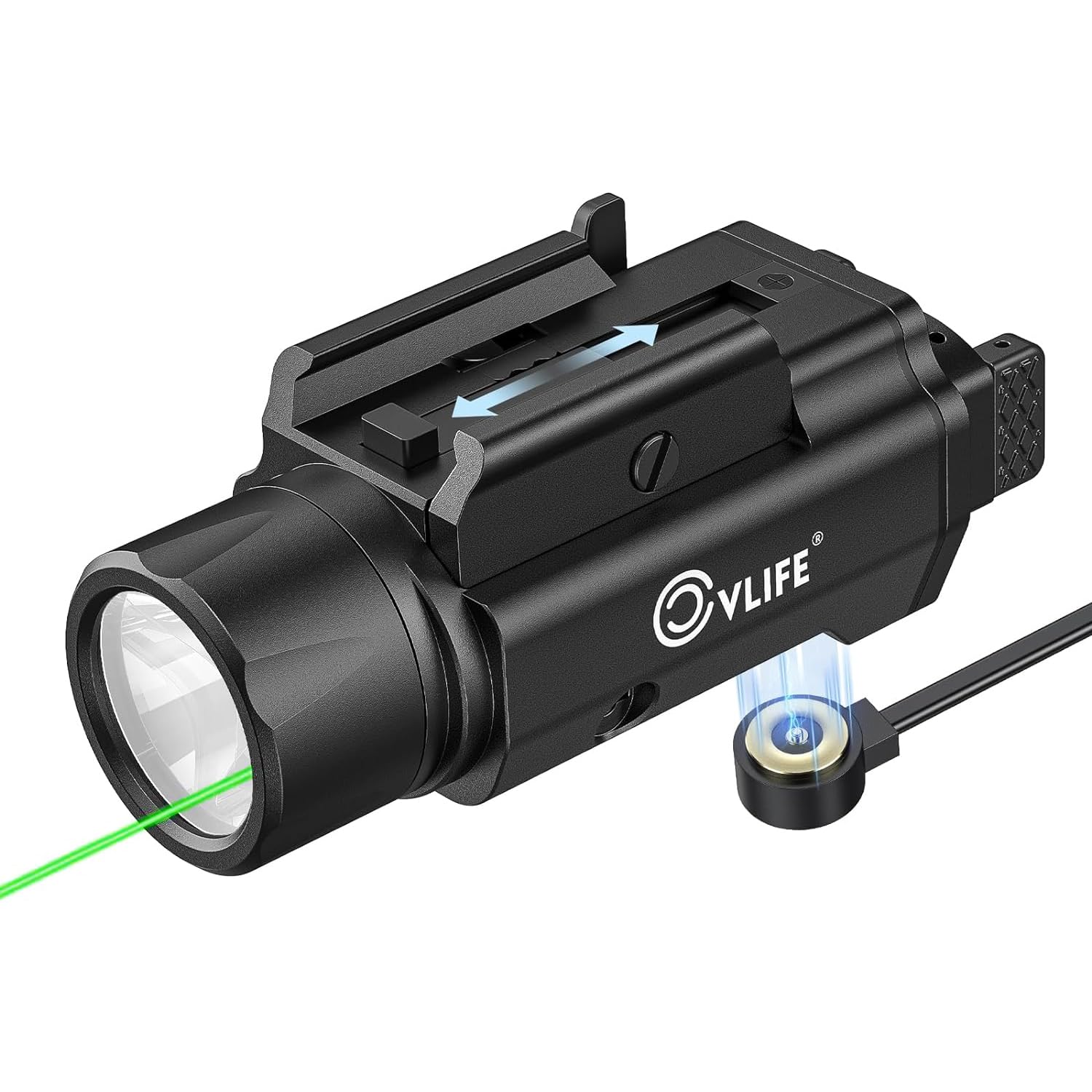 Photo 1 of CVLIFE 1500 Lumens Laser Light Combo for Pistol, Strobe & Memory Function for Green Laser Light Combo and Picatinny Flashlight with Adjustable Rail Magnetic Rechargeable Compact Tactical Flashlight