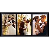Golden State Art, 5x7 Multiple Picture Frame - Display Three 5x7 Photos - Solid Wood - Real Glass for Wall Mounting (Black, 1 Pack)