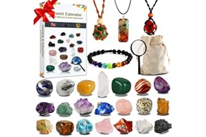 SIWARM Advent Calendar 2024, Crystals and Healing Stones Christmas Countdown Calendar Natural Chakra Gemstones Set with Crystal Necklace Bracelet Christmas Gifts for Women Kids Girls Boys Collection