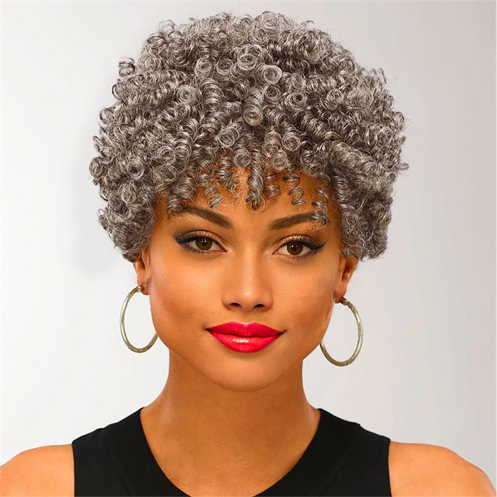 Photo 1 of MIMAN 3 Packs 10 Inch Short Curly Crochet Hair for Black Women 6MM Spiral Curls Crochet Braids Synthetic Hair Extensions for DIY Mohawk Afro Braided Hairstyle (Silver Grey Mixed Black)