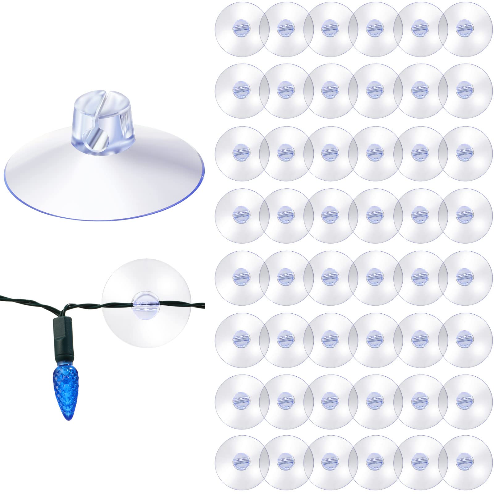Photo 1 of *USED MISSING PIECES*Sieral 50 Pieces Christmas Light Suction Cups Hooks for Glass Window Christmas Mini Suction Cup Clips Light String Heavy Duty Hooks Holder Plastic Shower Caddy Connectors for Xmas Kitchen Bathroom