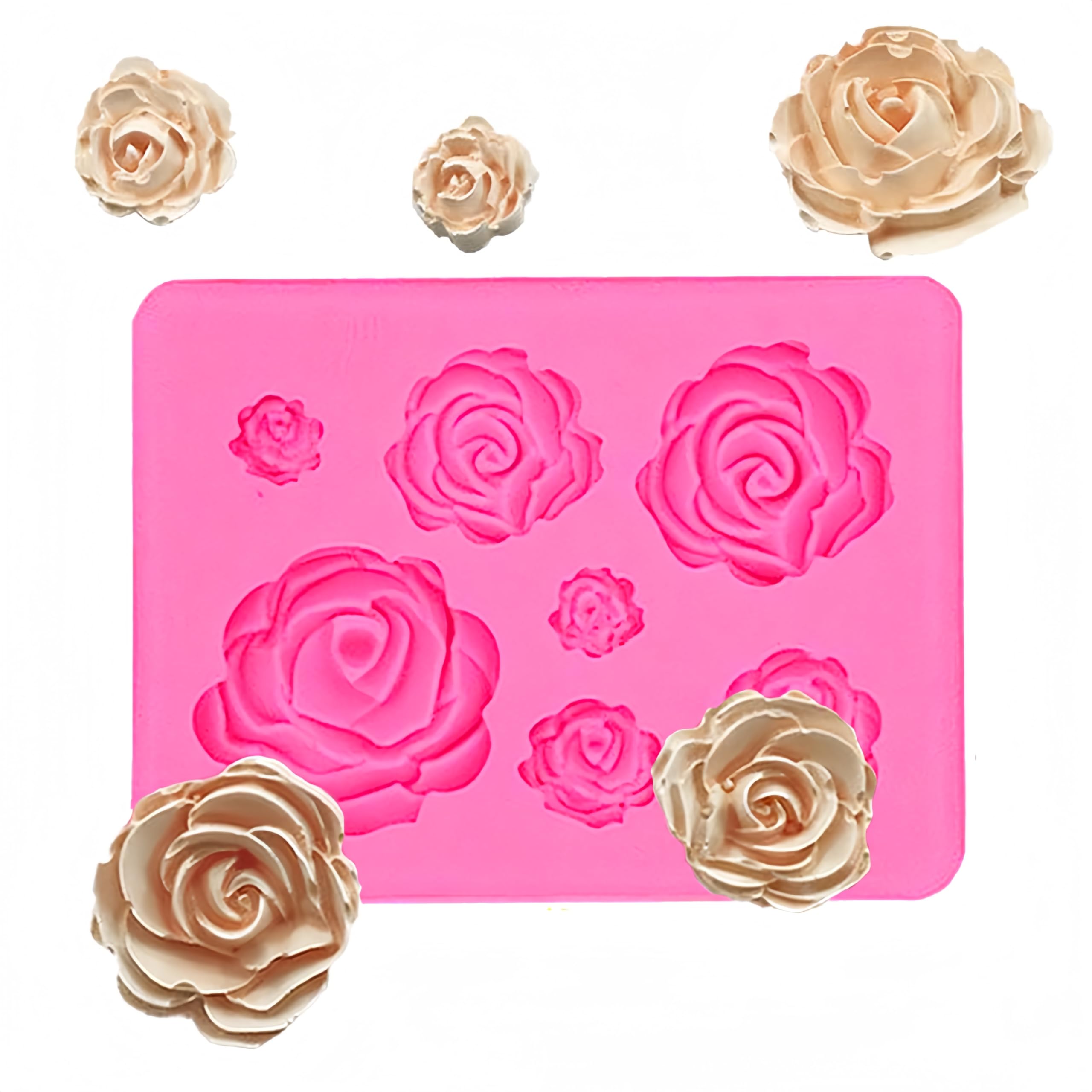 7 Cavity 3D Flower Moulds Silicone Rose Pattern Chocolate Moulds Pink Resin Moulds for DIY Fondant Cake Candy Jelly Sugarcraft Decoration Candles Soap Wax Polymer Clay