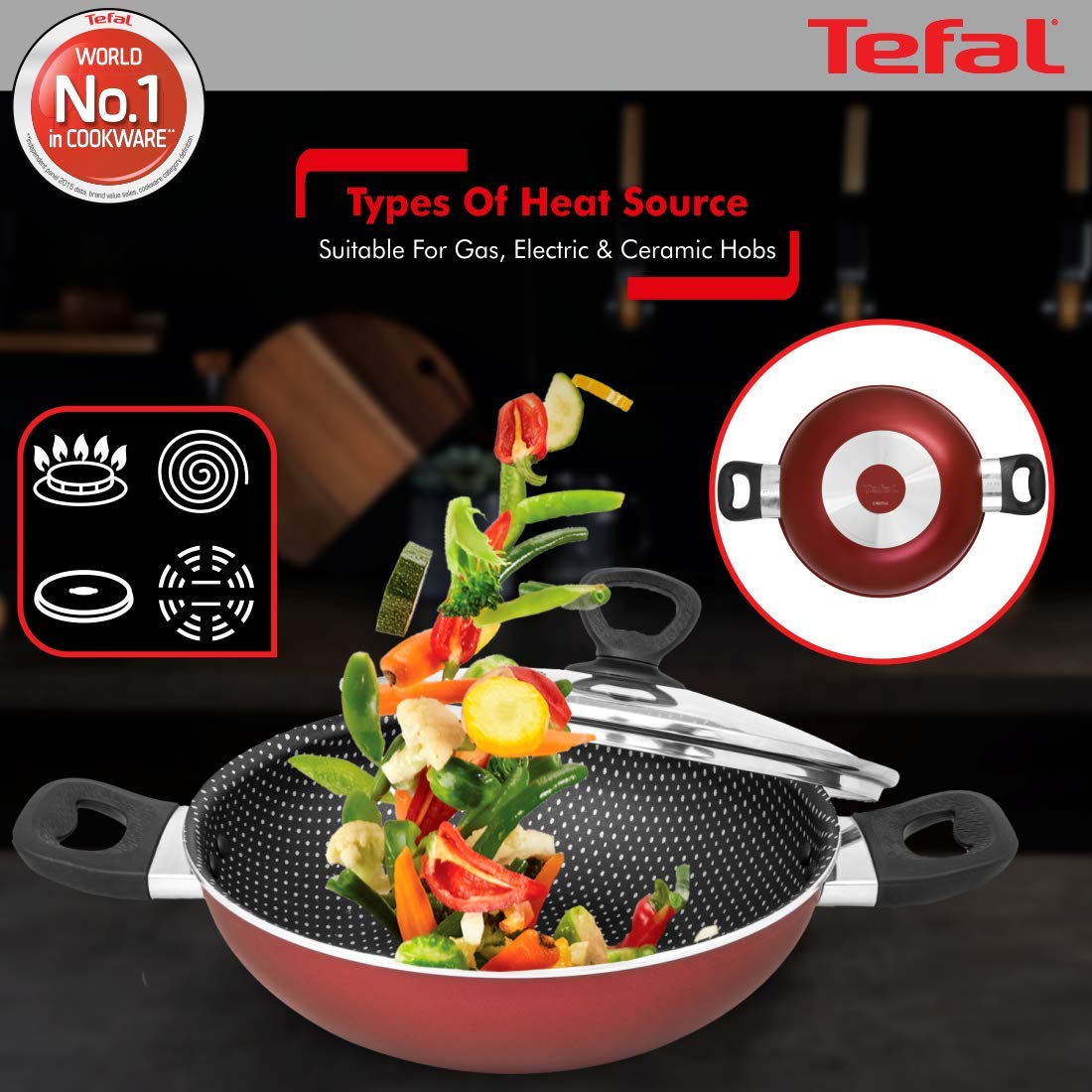 Tefal Simply Chef Non-Stick Kadhai with Lid
