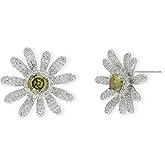 Jean Beau Flower Daisy Cubic Zirconia Stud Earrings for Women Sparkly 925 Sterling Silver Hypoallergenic Spring Green Earrings Fashion Outfit Accessories Jewelry Gift