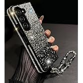 SupShop for Samsung Galaxy Z Fold 7 Bling Case Luxury Glitter Diamond Sparkly Rhinestone Cute Gemstone Slim Pretty Phone Cover with Crystal Wrist Strap for Women Girly,Black