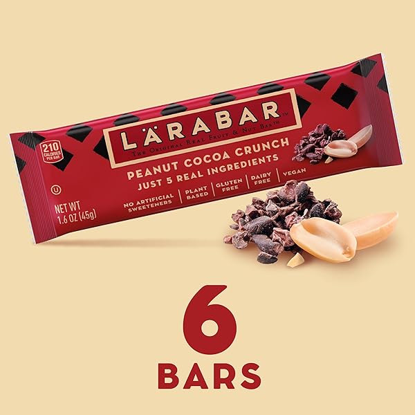 LARABAR PEANUT COCOA CRUNCH BARS, VEGAN AND GLUTEN FREE SNACKS, 6 CT, 9.6 OZ