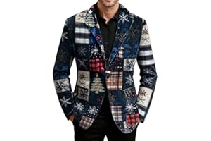 Christmas Blazer for Men Funny Xmas Printed Ugly Jacket Business Casual Corduroy Fall Lapel Trench Coat with Pockets