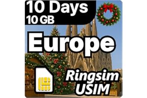 RINGSIM [SIM kit] Europe SIM Card | 10DAYS 10GB | UK, France, Italy, Spain, Germany | Prepaid SIM Card | 5G, 4G/LTE, Tethering, Hotspot | Plug and Play - No Activation Needed | 10DAYS 10GB