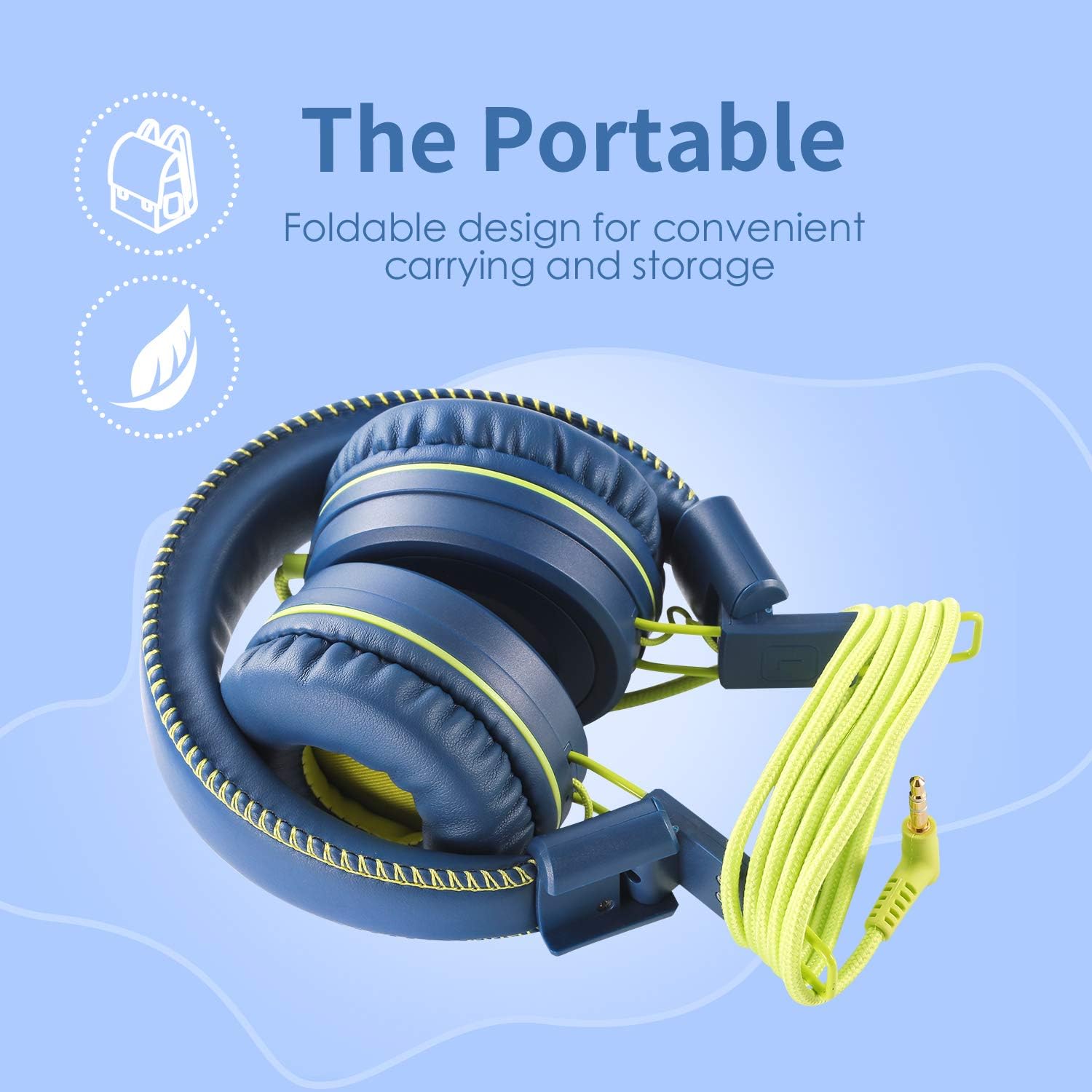 POWMEE M1 Kids Headphones Wired Headphone for Kids,Foldable Adjustable Stereo Tangle-Free,3.5MM Jack Wire Cord On-Ear Headphone for Children (Blue): Home Audio & Theater