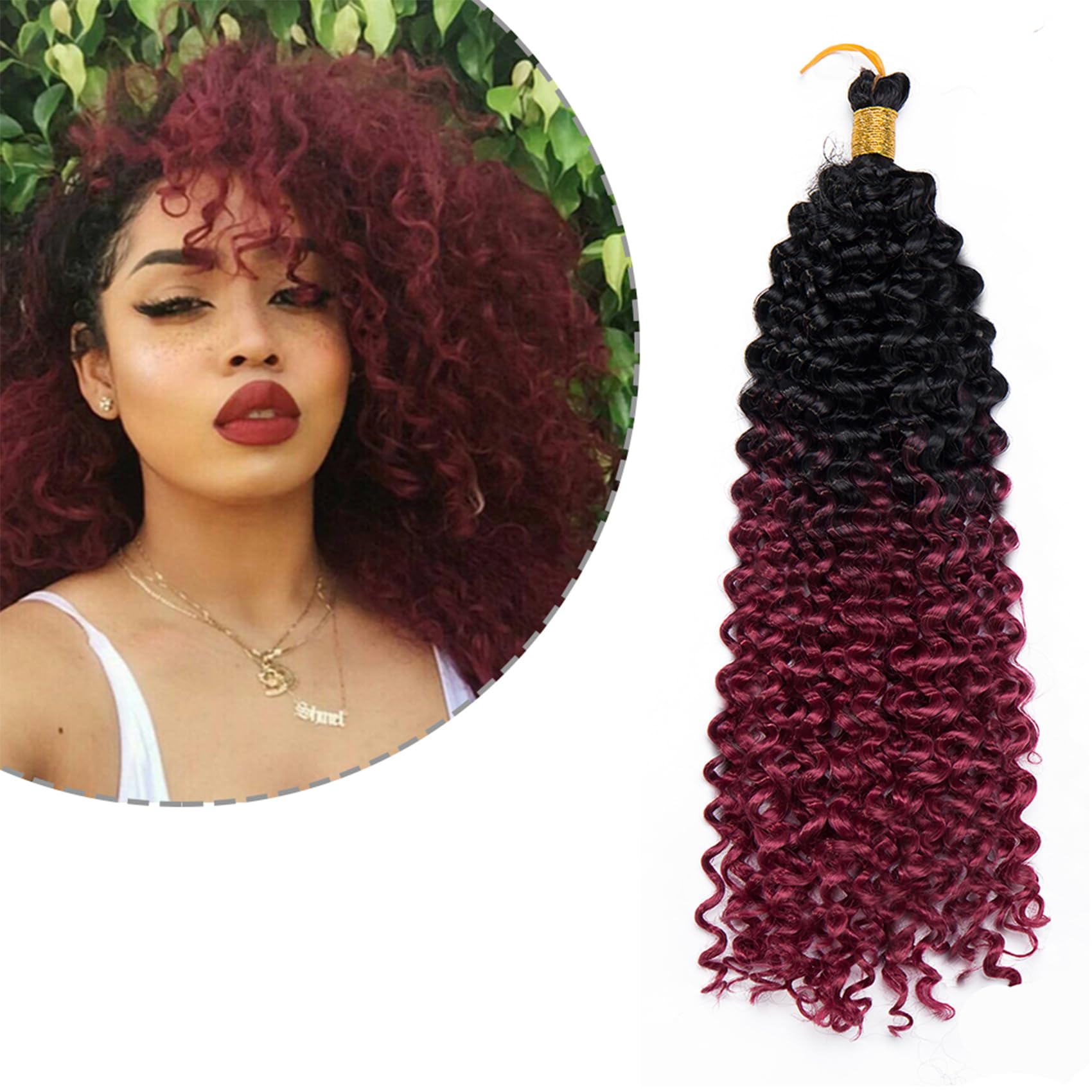 14 Inch Water Wave Marlybob Crochet Hair Twist Braids Ombre Braiding Hairpiece Synthetic Afro Weave Hair Extensions - Black to Wine Red
