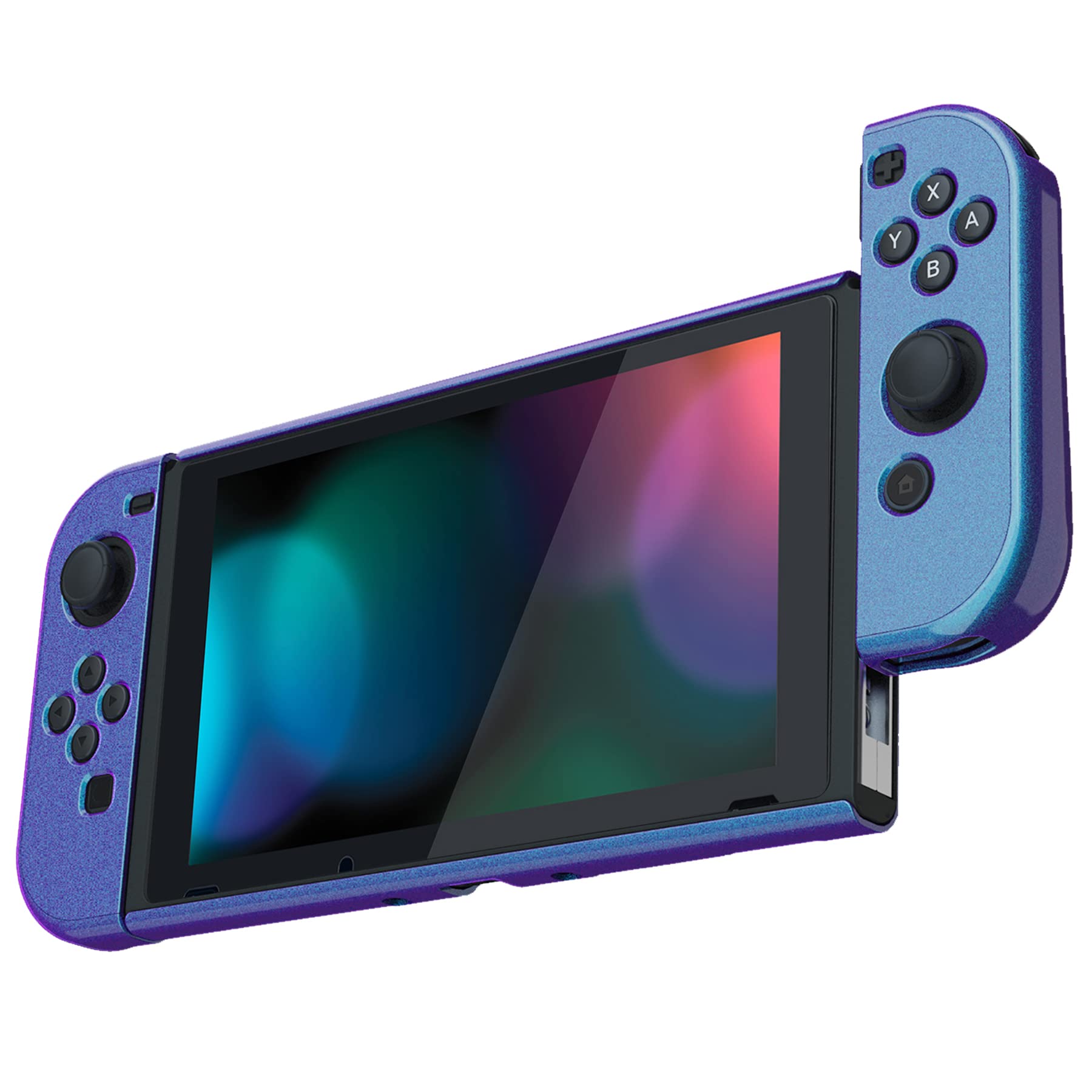 PlayVital Ergonomic Grip Case for Nintendo Switch, Upgraded Protective Hard Case Protector for Switch - Shock-absorbent Anti-Scratch Dockable Durable Cover Game Accessories, Chameleon Purple Blue