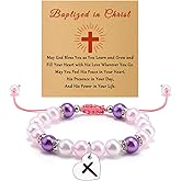 First Communion Gifts Beaded Bracelet Baptism Confirmation Gifts Religious Keepsake Catholic Christian Easter Gift for Daughter Granddaughter Niece Sister Women Jewelry Bracelet with Massage Card