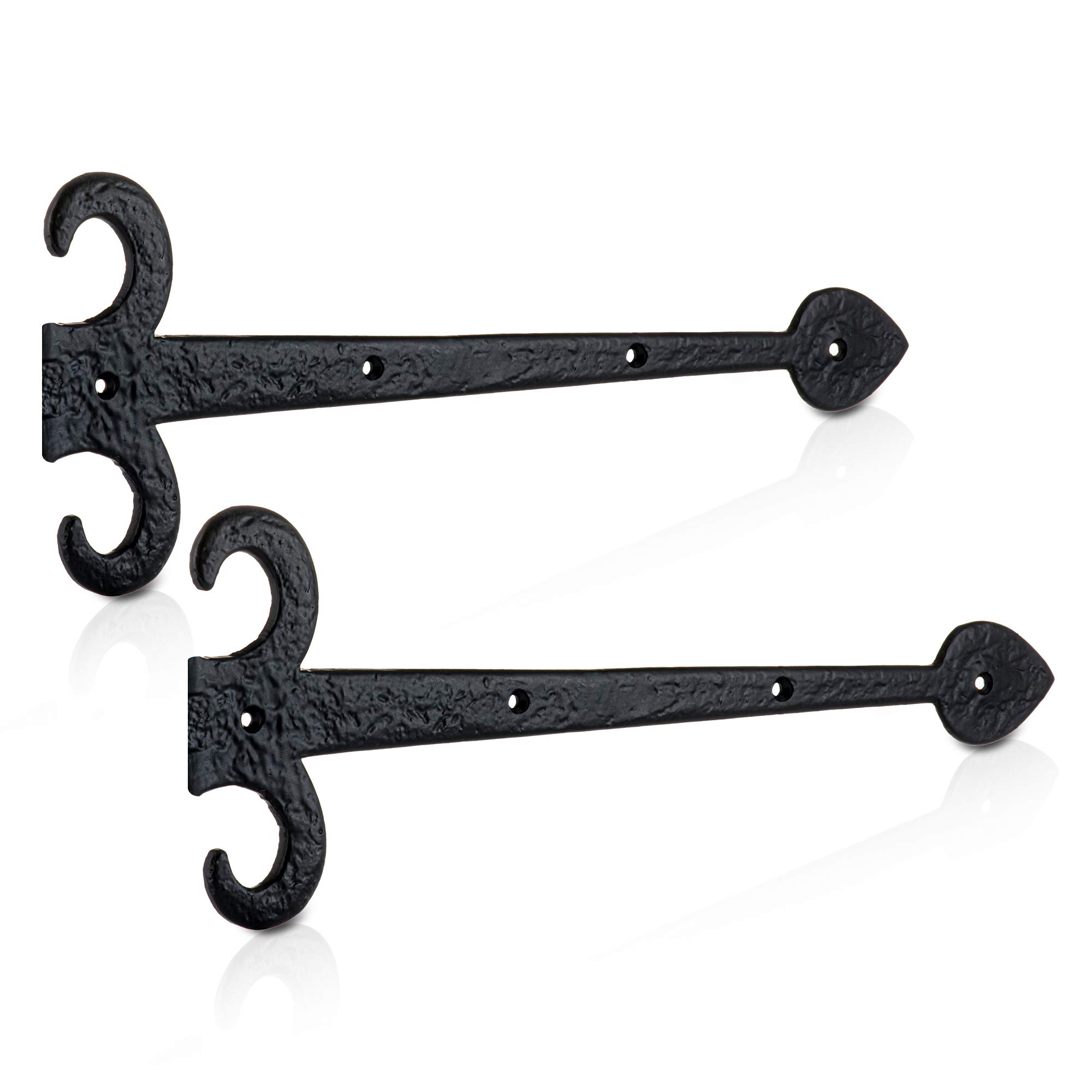 XFORT 350mm Black Antique Hinge Front, Leaf Design Cast Iron Gate Hinges, Decorative Hinge Front, Vintage Shed Door Hinge, Ornamental Tee Hinges, Rustic T Hinges, External Black Door Hinges [1 Pair]