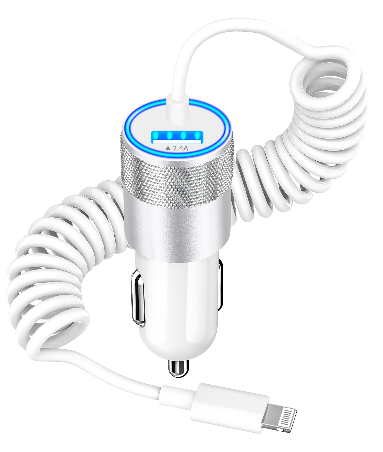 Photo 1 of [Apple MFi Certified] iPhone Fast Car Charger, Caiinei 4.8A Dual USB Power Car Charger Fast Charging Cigarette Lighter+6FT Coiled Lightning Cable for iPhone 14 13 12 11 Pro Max XS Mini XR X 8 SE iPad