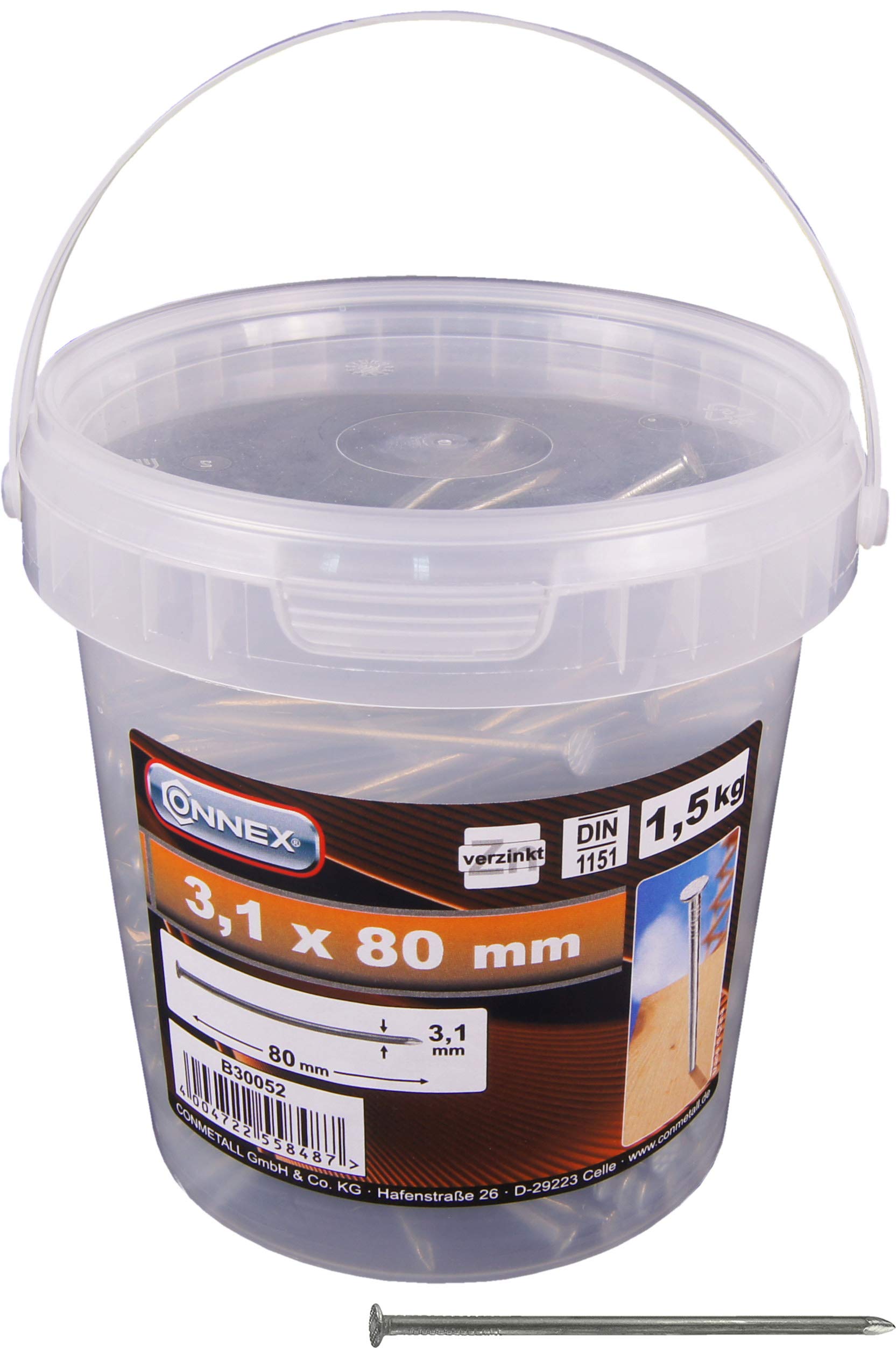 CONNEX B30052 31/80 x 1.5mm Galvanised Wire Nails Bucket