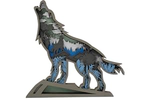 Tivisiy 3D Wooden Animals Carving, Wolf Decor Cabin Decor Wooden Animal Statues Rustic Wall Decor Art for Home Bedroom Farmhouse Room Mountain Wall Decor for Boys Girl Birthday