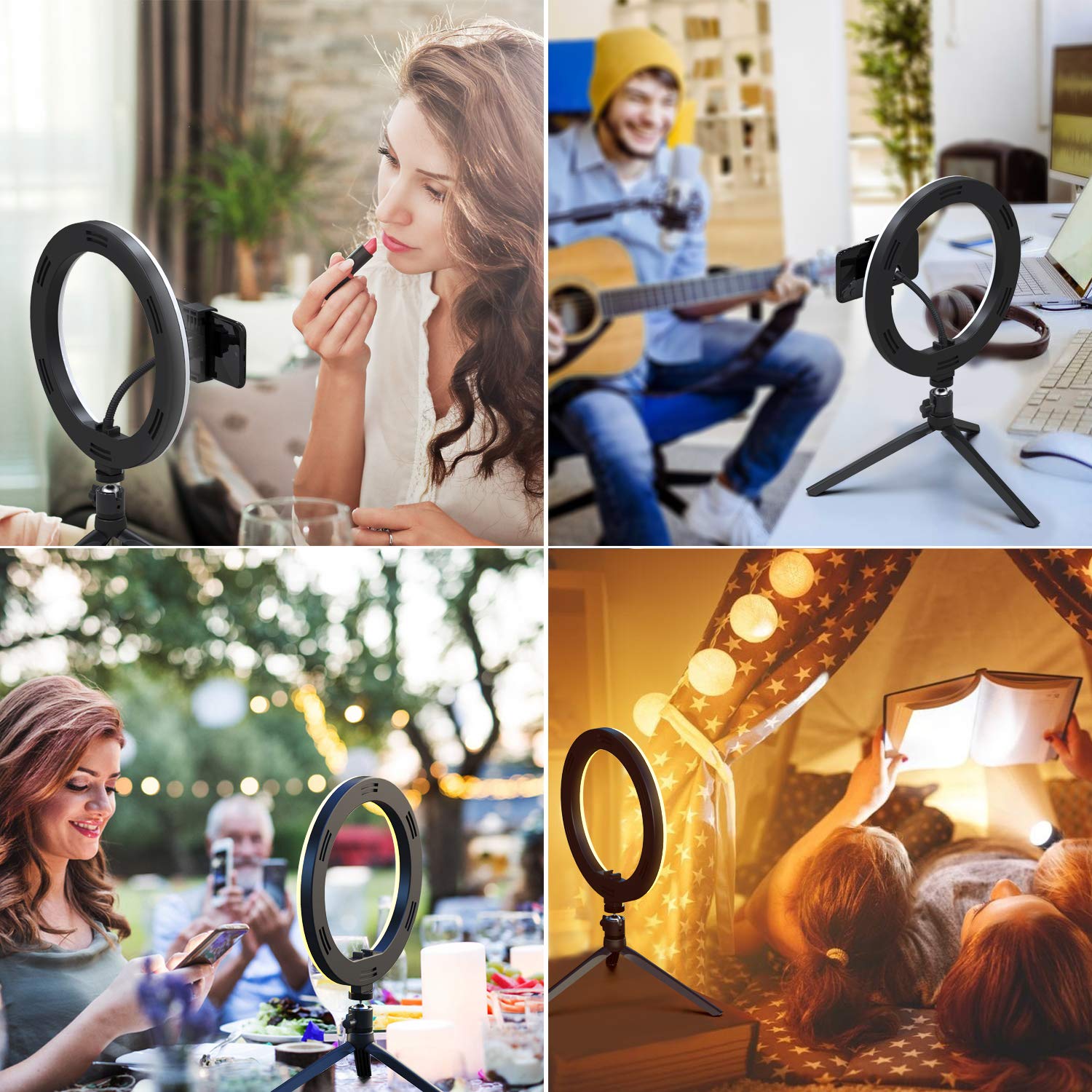 10” Ring Light LED Desktop Selfie Ring Light USB LED Desk Camera Ringlight 3 Colors Light with Tripod Stand iPhone Cell Phone Holder for Photography Makeup Live Streaming