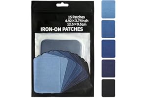 EasyCount E 15 PCS Denim Iron-on Patches Inside & Outside Strongest Glue 100% Cotton Black and White Repair Decorating Kit Shades of Blue Big Size 3.74" by 4.92" (9.5 cm x12.5cm)