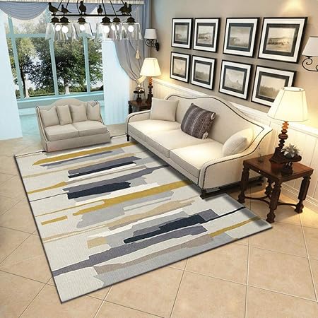 DLSM Moderno Simple Negro Gris Amarillo Rayas Alfombra Impresa Sala de
