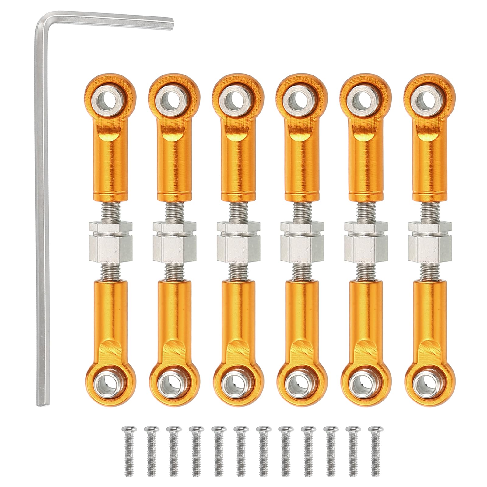 sourcing map 6 Pcs Steering Servo Turnbuckle Rod RC Aluminum Alloy Linkages for A959 A969 A979 K929 1/18 On-Road RC Car (Gold Tone, 37mm)