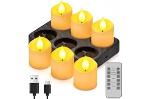 Ymenow Rechargeable Candles with Remote Timer & Charging Base, 6pcs Battery Flameless Tea Lights Candles Flickering, Electric