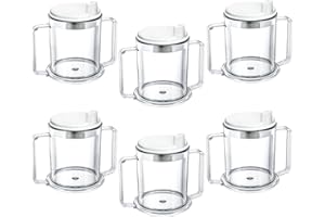 Eaasty 6 Pcs Adult Sippy Cup for Elderly, 10 oz Plastic Spill Proof Cups with 2 Handles for Adult Elderly Care Hospital Drinking Mug Easy to Grasp Handles for Hot and Cold Beverages (White)